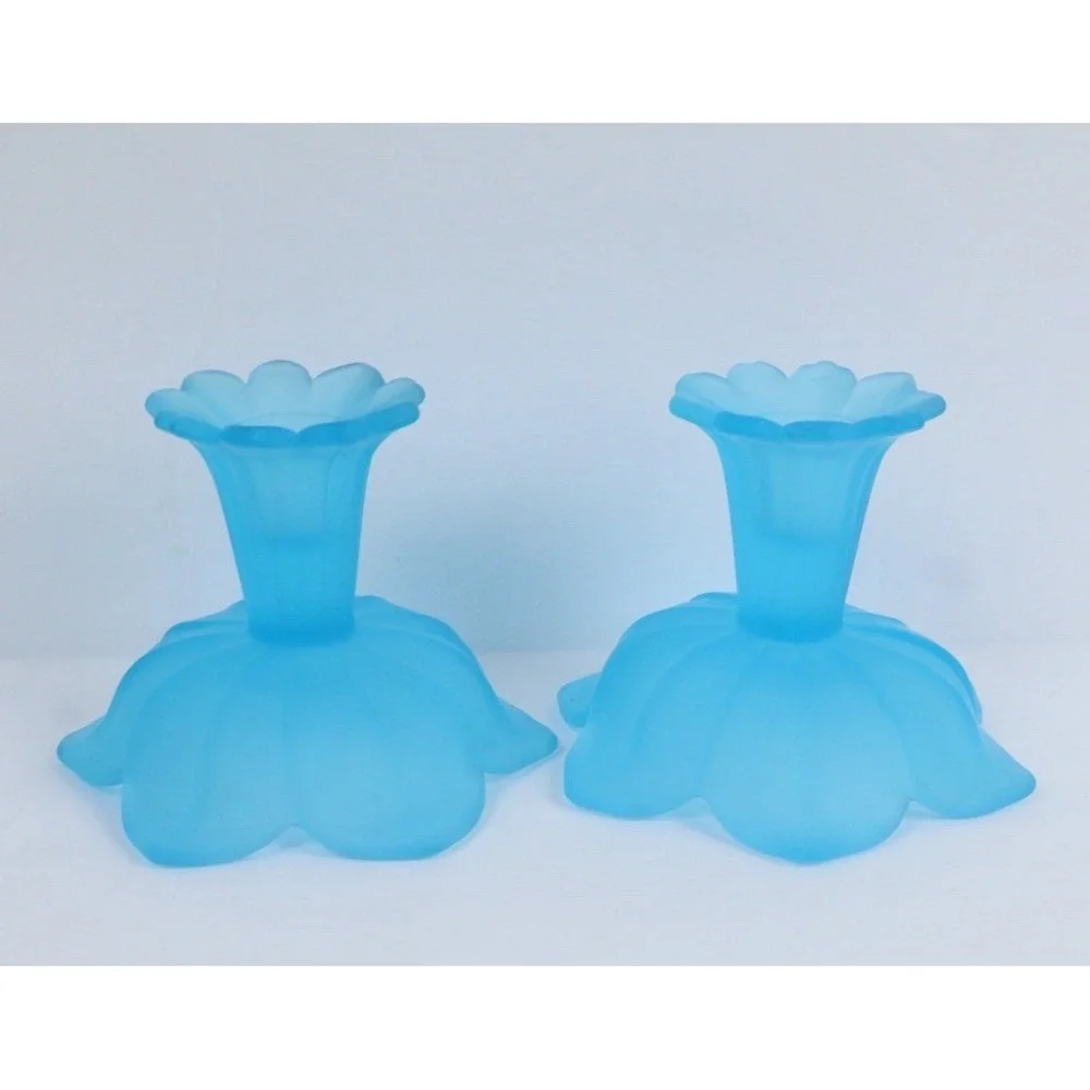 Set 2 VTG Westmoreland Frosted Lotus Dish‎ Candlestick Holders Multi-Use